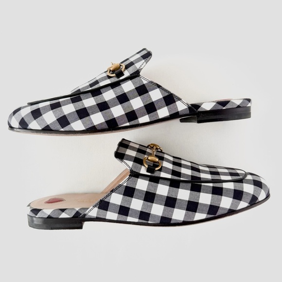 GUCCI | Black & White Gingham Check Princetown Horsebit Mules Loafers Flats 38.5 - Picture 11 of 13